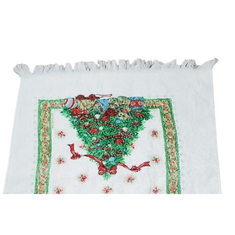 Cannon Kitchen Dish Tea Towl Christmas Tree Cream Fringe Holiday Winter Vintage